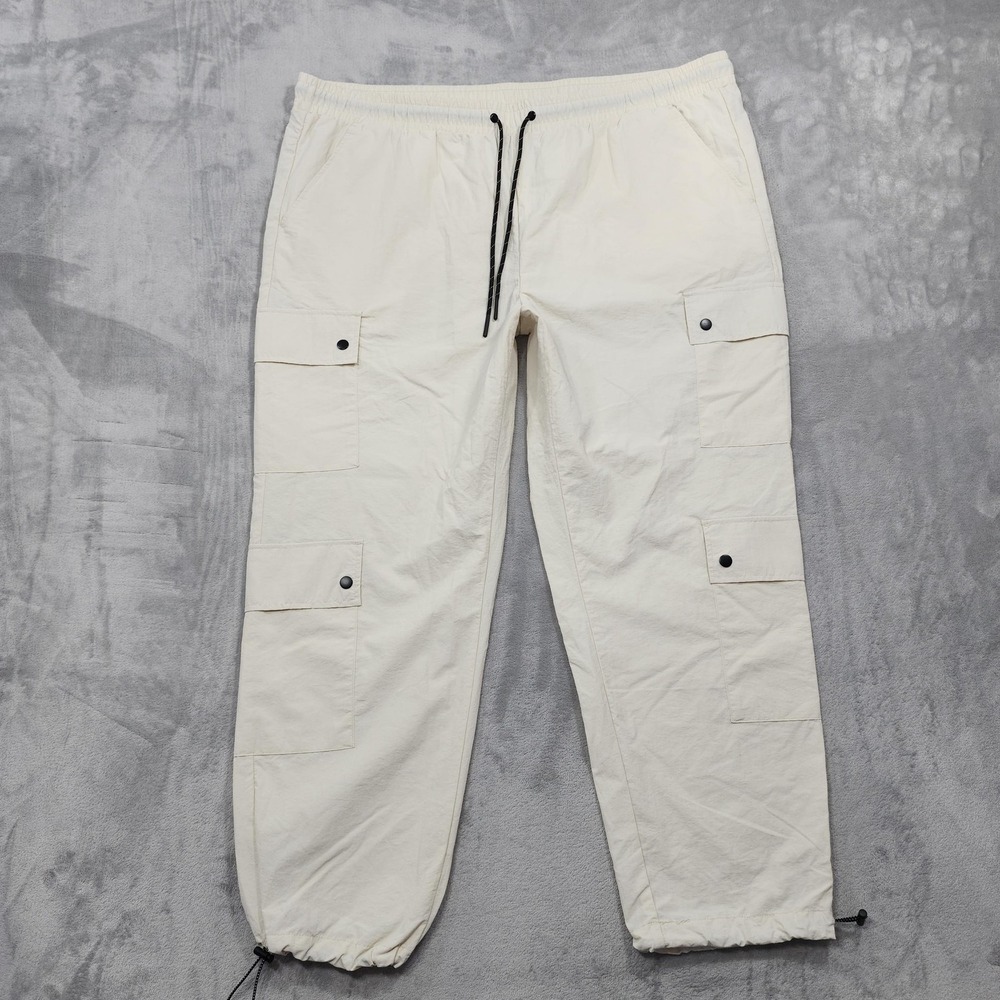 No Boundaries Pants Mens 44x29 White Relaxed Fit Nylon Cargo Jogger Drawcord Hem